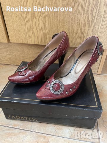 Обувки на ток цвят бордо, 37 номер, снимка 1