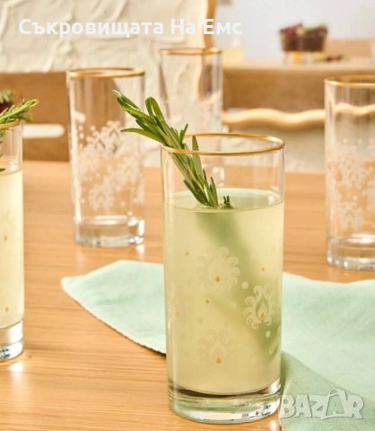 ✨Сервиз от 6броя Водни Чаши KARACA ✨  Деликатен Златен Кант и Нежни Цветя  6броя Чаши  , снимка 3 - Сервизи - 53714698