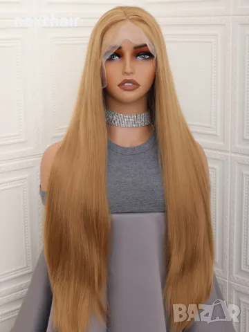 80 см дълга права медено руса перука с дантела 13*4*1, снимка 5 - Аксесоари за коса - 50050127
