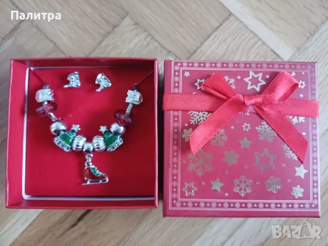 Коледни гривни тип пандора с обеци, снимка 3 - Бижутерийни комплекти - 47909962