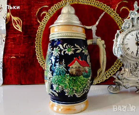 Халба с капак,цветна картина от Шварцвалд. , снимка 3 - Антикварни и старинни предмети - 56314672