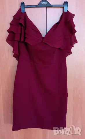 Рокля Бордо с волани, снимка 4 - Рокли - 48650155