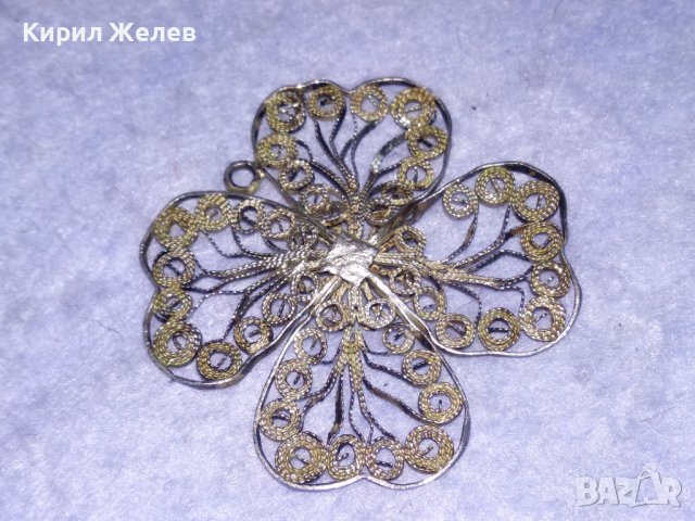 СРЕБЪРНА ЧЕТИРИЛИСТНА ДЕТЕЛИНА МЕДАЛЬОН ВИСОКА ПРОБА ФИЛИГРАННО СРЕБРО СТАРА РЪЧНА ИЗРАБОТКА 38449, снимка 5 - Антикварни и старинни предмети - 41388982