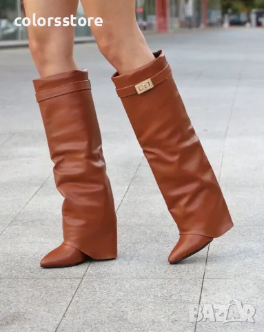 Ботуши на платформа - кафява кожа - K-40, снимка 2 - Дамски ботуши - 48562795