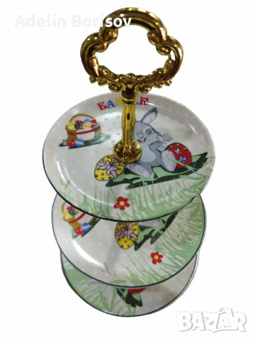 Великденско плато на 3 нива зайче с великденско яйце. Диаметър: 14,18,20см, снимка 3 - Други - 53859818