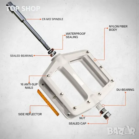 IMPALAPRO - Велосипедни педали със светлоотразители от найлоново влакно със закрепен лагер 9/16", снимка 4 - Части за велосипеди - 49552024