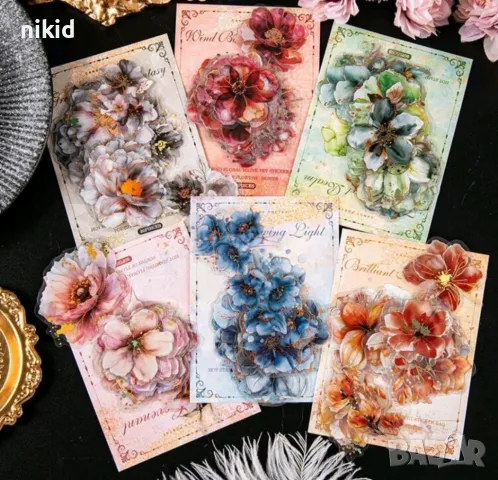 20 цветя роза божур самозалепващи лепенки стикери декор ръчна изработка украса, снимка 3 - Други - 48822888