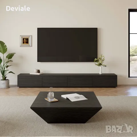 Модерна Минималистична дървена трапецовидна холна масичка за кафе с място за съхранение, дъбов фурни, снимка 8 - Маси - 48397525