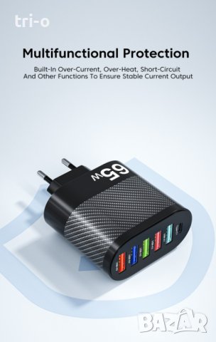 Olaf 65W 5 USB порта + 1 Type-c зарядно устройство, снимка 9 - Оригинални зарядни - 41786937