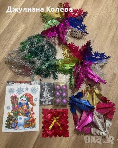 Коледна украса. Цена -20лв. Цената е обща за двете снимки. Върхът за елха е стъклен., снимка 2 - Антикварни и старинни предмети - 52666099