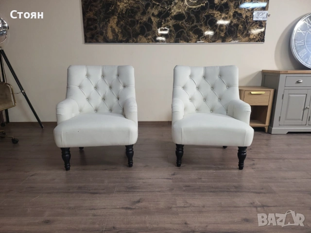 Два броя светло кремави фотьойли от плат, снимка 3 - Дивани и мека мебел - 53802846