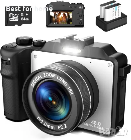 Цифрова фотокамера TEKXDD, 4K Vlog камера+ 64 GB SD карта