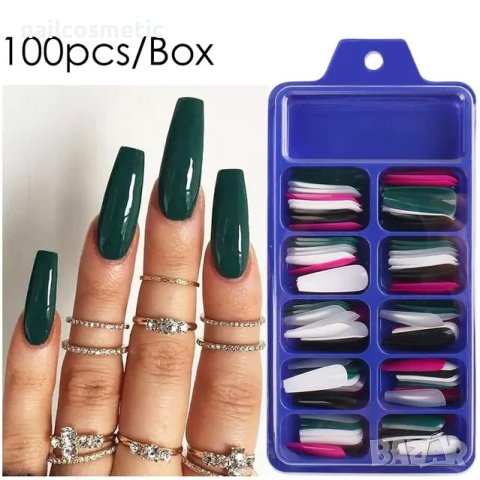 100 БРОЯ ЦВЕТНИ НОКТИ С ФОРМА БАЛЕРИНА В РАЛИЧНИ ЦВЕТОВЕ, снимка 4 - Продукти за маникюр - 41489387