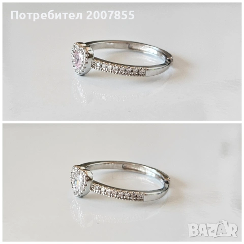 Сребърни дамски пръстен сърце регулируеми, снимка 4 - Пръстени - 53790636