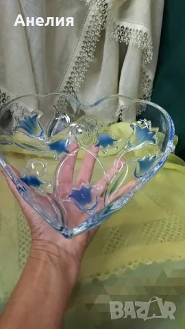 Фруктиера със сини стъклени лалета , снимка 2 - Чинии - 49745116