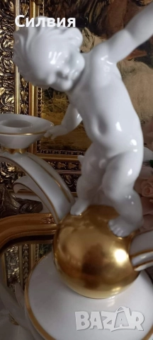Рядък Арт Деко порцеланов свещник , снимка 2 - Антикварни и старинни предмети - 52959222