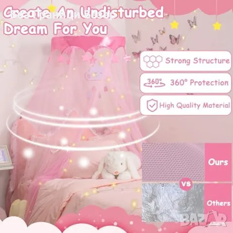 Нов Принцески балдахин с LED звезди – розов, за детска стая, момиче, снимка 3 - Други - 49693191