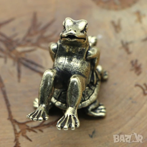 🐢 Мини бронзова статуетка "Жабата и костенурката" – уникална декорация с артистичен замисъл, снимка 6 - Декорация за дома - 51258841
