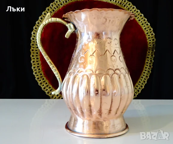 Медна кана,халба,кована чиста червена мед. , снимка 5 - Антикварни и старинни предмети - 51266046