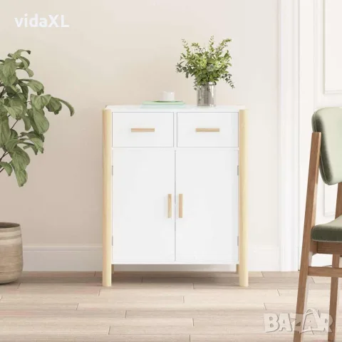 vidaXL Сайдборд, бял, 62x38x75 см, инженерно дърво, снимка 2 - Бюфети - 56147248