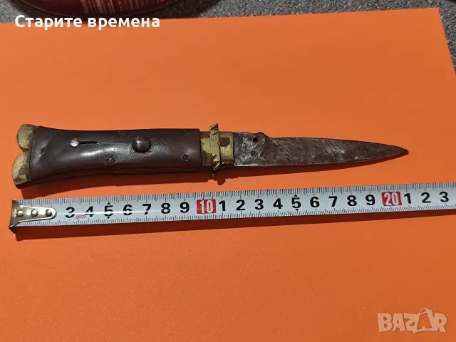 🔪 СТАР АВТОМАТИЧЕН НОЖ С ЧИРЕНИ БИВОЛСКИ РОГ, снимка 3 - Колекции - 56179664