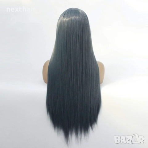 Модерна синьо-сива права перука - 80 см с лейс фронт 13×4, снимка 6 - Аксесоари за коса - 52729781