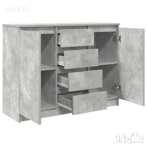 vidaXL Бюфет с чекмеджета, бетонно сив, 100,5x35x76см, инженерно дърво, снимка 5 - Бюфети - 56147049