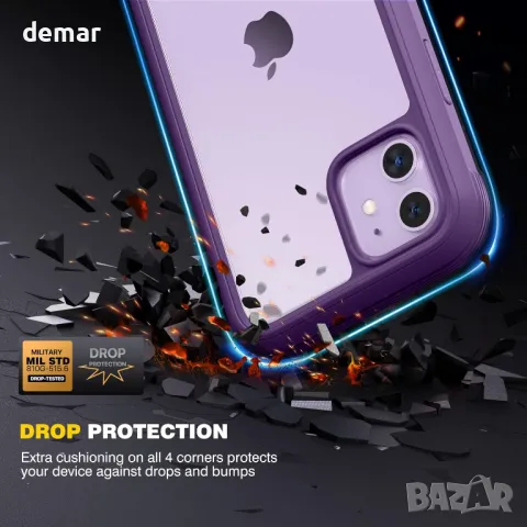 Калъф Diaclara за iPhone 11, 360° пълна защита, с протектор за екран, лилав, снимка 3 - Калъфи, кейсове - 49792719
