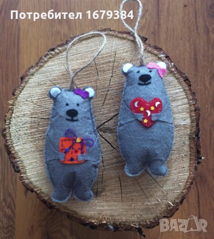 Коледна декорация / Коледни играчки за елха от филц ръчна изработка мече , снимка 4 - Декорация за дома - 34270400