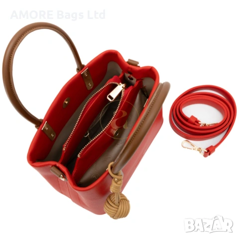 Класическа дамска чанта AMORE Alessia - Red, снимка 4 - Чанти - 53584484