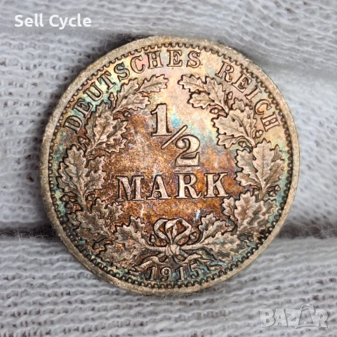 ✅ГЕРМАНСКА ИМПЕРИЯ - 1/2 марка 1915 г. - A - СРЕБРО❗