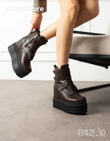 Боти на платформа - кафява кожа - BML40

