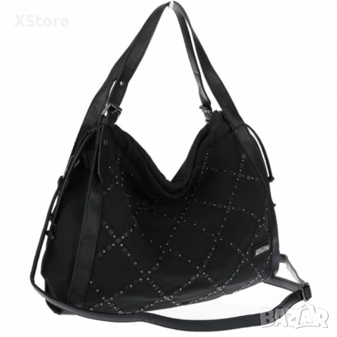 Велурена дамска чанта с декоративни ленти и метални капси – елегантен бохо дизайн, снимка 3 - Чанти - 52571971