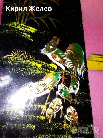 СТАРО АЗИАТСКО ГОЛЯМО ДЕКОРАТИВНО РИСУВАНО ДЪРВЕНО ПАНО РИСУНКА КАРТИНА с ЕКЗОТИЧНИ ПТИЦИ 42837, снимка 13 - Пана - 44222273