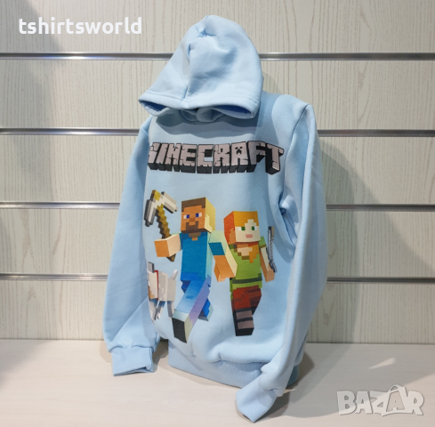 Нов детски суичър с дигитален печат MINECRAFT в светлосин цвят, снимка 7 - Детски анцузи и суичери - 36230994