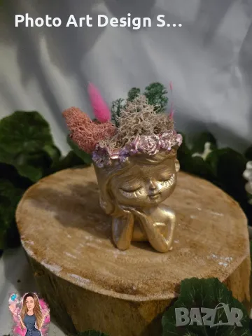 🌸 Елегантна златна кашпа със скандинавски мъх 🌸, снимка 2 - Статуетки - 48708410