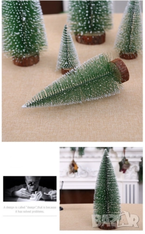 Миниатюрна декоративна изкуствена елха с поставка от дървено пънче, 30 см височина; Подходяща за дек, снимка 3 - Други стоки за дома - 52085896