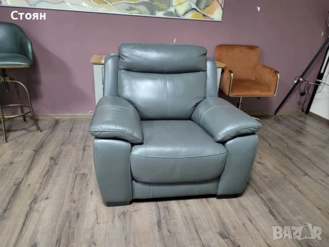 Сив кожен фотоьйл, снимка 7 - Дивани и мека мебел - 50887145