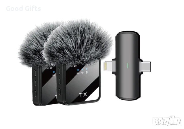 Безжичен петличен микрофон с два предавателя и 3-в-1 приемник