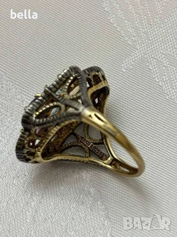 УНИКАТ-ЗЛАТЕН ПРЪСТЕН С ДИАМАНТИ ,АКВАМАРИН ЦИТРИН И АМЕТИСТ, снимка 3 - Пръстени - 50535941