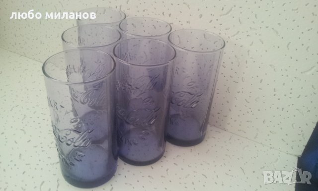 Стъклени чаши Кока Кола от един цвят прозрачно сини 6 бр