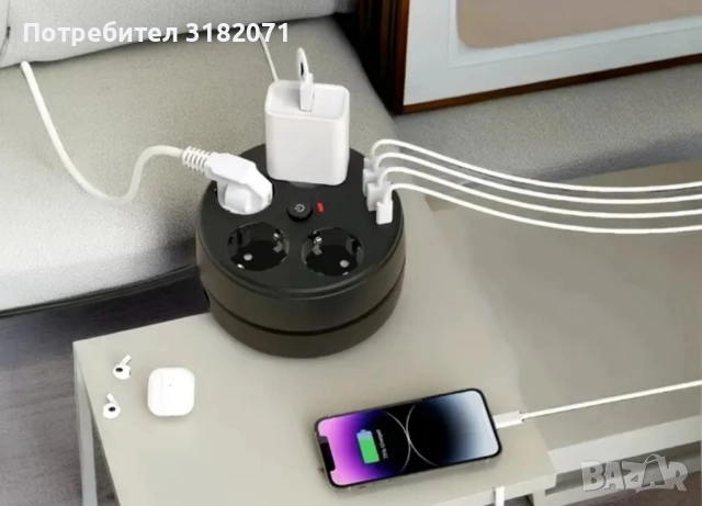 Кръгъл разклонител,с прибиращ се кабел 1,8м., снимка 6 - Други - 51614515