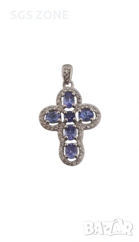 Нежен кръст с естествен танзанит, снимка 2 - Колиета, медальони, синджири - 53016217