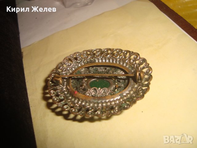 СТАРИННА АРТ ДЕКО БРОНЗОВА ПОСРЕБРЕНА СКЪПОЦЕННА БРОШКА с ПЕРИДОТ-  ОЛИВИН и ЗЕЛЕН АХАТ 25073, снимка 9 - Антикварни и старинни предмети - 34529608