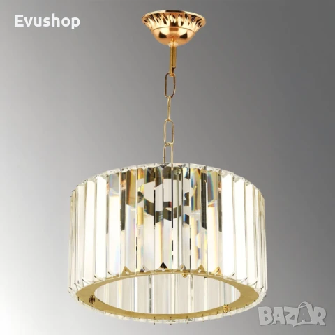 Полилей Crystal– Златист метален дизайн с кристални елементи, снимка 2 - Лампи за таван - 50486007