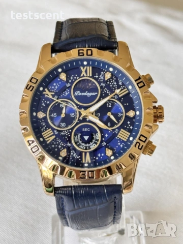 $299 MSRP Мъжки часовник POEDAGAR – кварцов, хронограф, водоустойчив златист син нов 