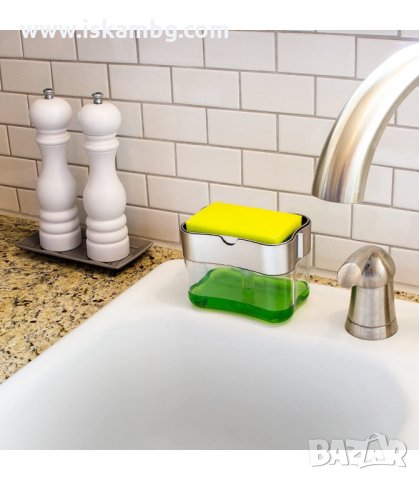 КОНТЕЙНЕР - ДОЗАТОР ЗА ТЕЧНИ ПРЕПАРАТИ В КОМБИНАЦИЯ С ПОЧИСТВАЩА ГЪБА - код 2640, снимка 3 - Аксесоари за кухня - 33928779