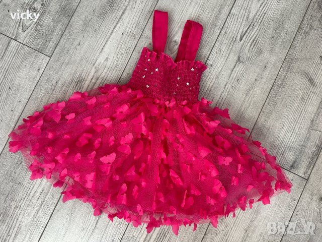 Вълшебна рокличка за бебе с 3D пеперуди в циклама/фуксия 1-2г, снимка 5 - Бебешки рокли - 42118206