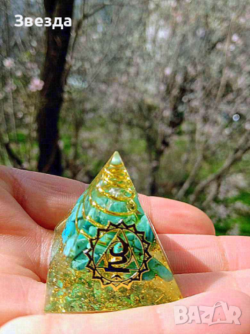 Оргонитна пирамида/мини/ син тюркоаз - гърлена чакра, снимка 1