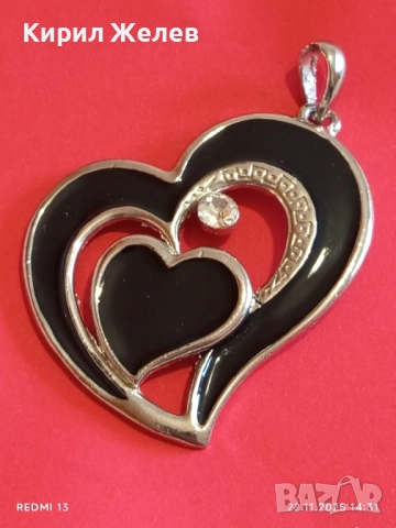 МОДНА КРАСИВА с КРИСТАЛИ ВИСУЛКА СЪРЦЕ ❤️ ЧЕРЕН ЕМАЙЛ 28379, снимка 7 - Колиета, медальони, синджири - 52502609